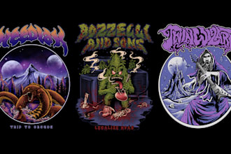 do detailed dark art illustration for metal band t shirt design