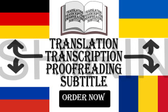 german, russian, ukrainian and romanian translate transcript and subtitle