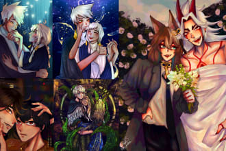 do anime couple illustration concept art bonus chibi