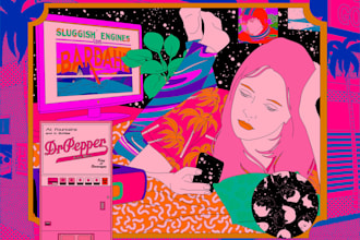 create illustration with retro pop and vibrant color