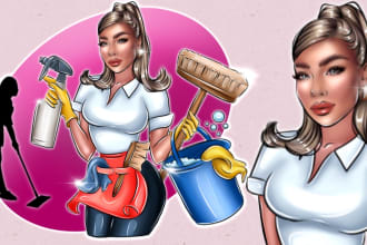 draw a cartoon logo for the cleaning service, cleaner mascot