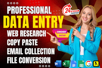 do web research data scraping copy paste email collection pdf file conversion