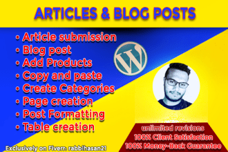 upload content, articles and blog posts as wordpress VA