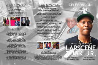 design magazine and trifold obituary in 3hrs