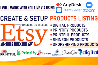 create and set up your etsy shop, integration and product listing with etsy SEO