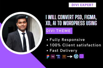convert PSD, figma, xd, ai to wordpress using divi theme