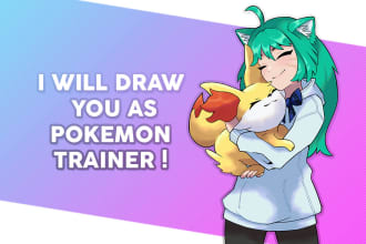 draw a caricature of you in pokemon style with your pokemon