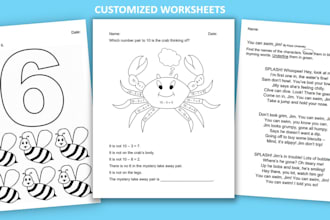 design custom printable PDF worksheets for preschool, kindergarten or any grade