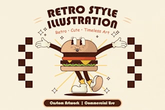 make custom 70s 80s retro style illustration in vector