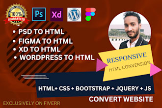 convert psd to html, xd to html, figma to html website design with bootstrap5