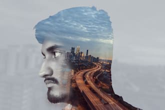 do double exposure to your picture and text artwork