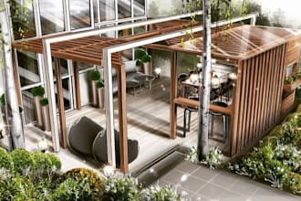 sketch architecture building with digital rendering