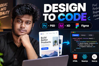 convert PSD, xd, figma to responsive HTML, reactjs or nextjs