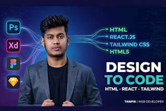 convert PSD, xd, figma to responsive HTML, reactjs or nextjs
