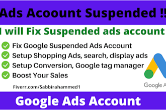 fix suspended google ads account and setup, manage shopping ads campaign
