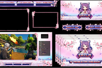 design animated stream overlay twitch package, stream logo, kick, tiktok overlay