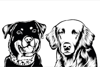 draw dog and cat pet line art portrait for you in 24 hours