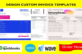design custom invoice templates in quickbooks, xero, wave,   dear inventory