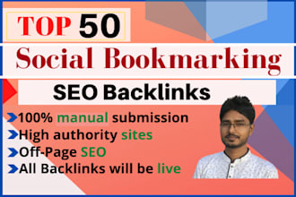 manually 50 bookmarking submissions high da SEO backlinks
