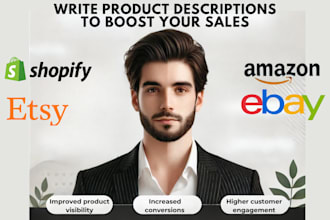 write SEO optimized product descriptions for shopify, amazon and etsy listings