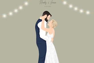draw flat minimalist wedding couple portrait from photo