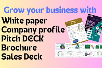 write and design white paper, company profile, and pitch deck