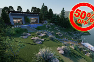 design 3d model and render exterior with landscape
