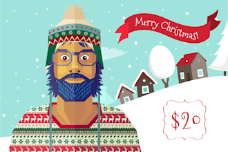 illustrate geometric portrait in a ugly christmas sweater