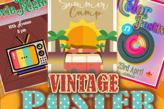design a minimal vintage retro poster, flyer, or postcard