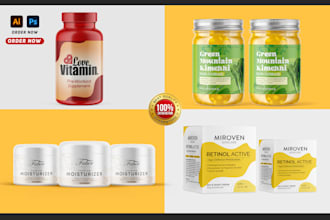 cosmetic package label design, 3d bottle mockup and box packaging mockup