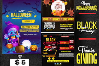 design black friday thanks giving, happy halloween, grand opening, flyer