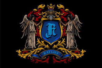 do hand drawn heraldic regal family crest coat of arms logo