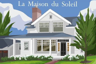 draw building, house, landscape into vector art illustration