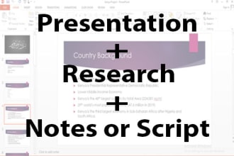 edit and create powerpoint presentation, research and provide notes or script