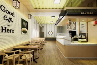 design 3d interior restaurant and coffee shop