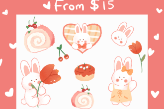 design cute sticker animal, food and character