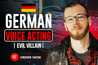 male german voice actor for evil, crazy villain characters, voiceover dubbing