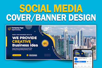 design facebook, linkedin, and twitter headers, covers, or social media banners