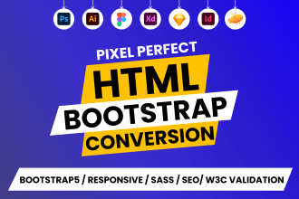 convert figma, xd, PSD to responsive HTML CSS, bootstrap fast pixel perfect