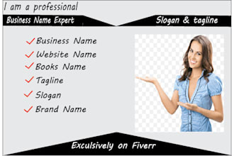 name your business, website, book and create tagline, slogan