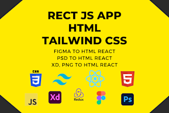 convert figma, psd, xd to responsive react js website using tailwind css
