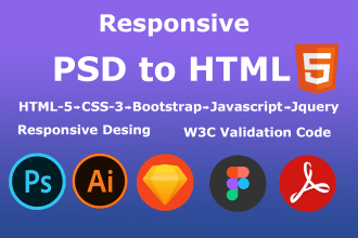 convert PSD to HTML, xd to HTML, sketch to HTML responsive