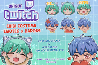 create unique costum anime emotes twitch,badges or sticker