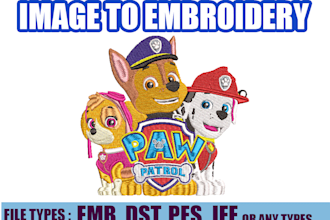 convert into emb, dst, pes, jef embroidery digitizing