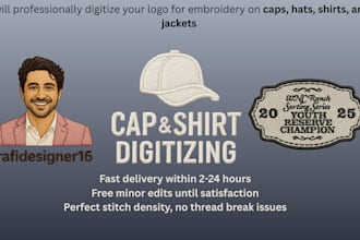 professional embroidery logo digitizing for caps hats and shirts dst pes emb