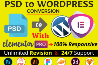convert PSD to wordpress using elementor pro or divi builder