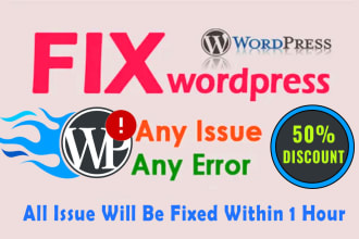 fix wordpress bug, error or technical problem within 1 hour