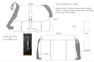 do bags designing with technical drawings and spec sheet