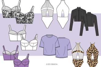 design fashion flats, technical drawings and  illustrations