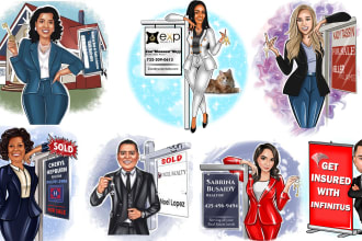 draw real estate agent branding, house seller mascot realtor logo portrait